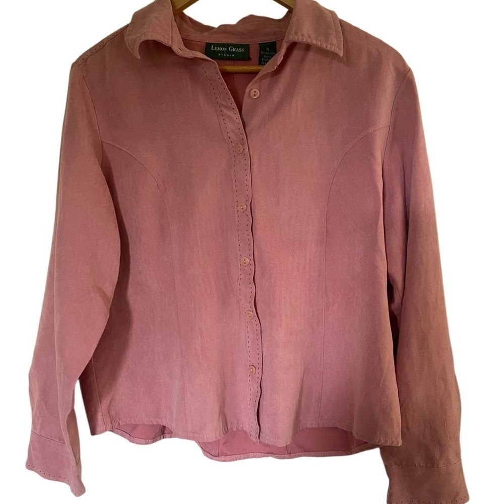 Lemon Grass  studio dusty pale pink button collared shirt jacket faux suede szXL